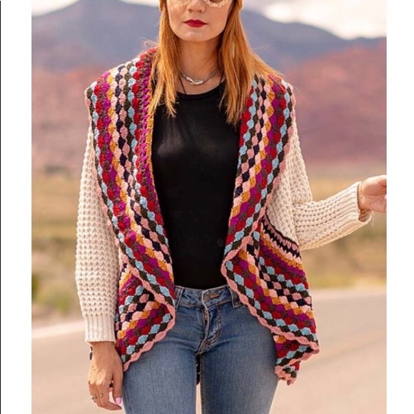 Cinthy Q Jackets & Blazers - Cream and Pink Boho Open Cardigan Sweater